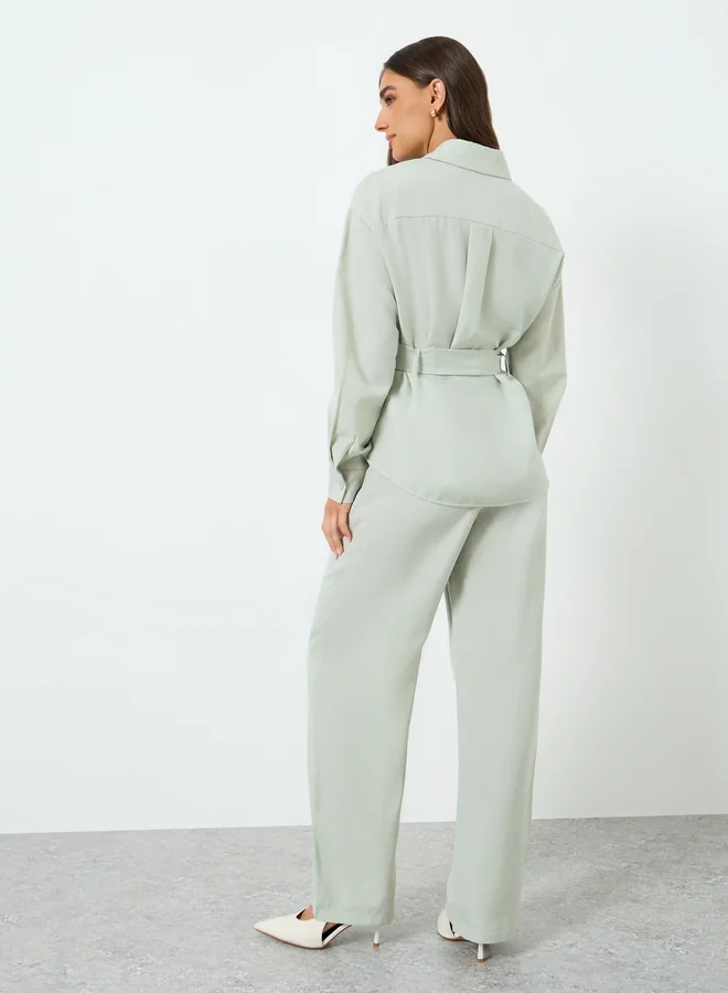Styli  Women Tie-Belt Shirt and Pants Co-Ords for Women | Best Price UAE